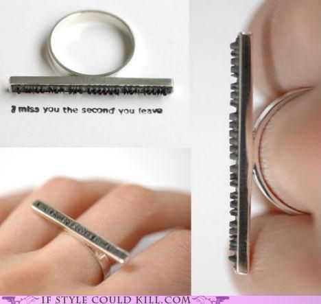 love this! Meteorite Rings, Interesting Jewelry, Smaragd Ring, Buy List, Stamped Rings, Letter Ring, Letter Stamps, Alternative Engagement Rings, Jewel Box