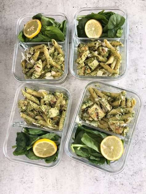 Meal Prep For The Week Pasta Healthy, Pesto Pasta Meal Prep, High Protein Pesto Pasta, Protein Pesto Pasta, Balanced Meal Prep, Pasta High Protein, Lemon Basil Pesto, Lemon Basil Pasta, Functional Strength Training