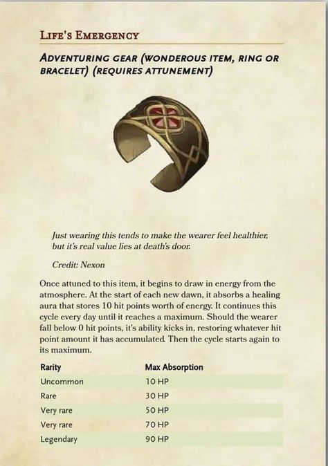 Dnd Bracelet Item, Dnd Rings, Magic Items 5e, Dungeons And Dragons Rules, Homebrew Items, Life Alert, Dnd Stats, Dnd Magic Items, Dnd Magic