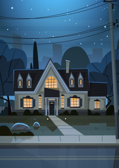 Cartoon Neighborhood Background, Cartoon Neighborhood, Cartoon Background House, Building Cartoon, Background House, Night House, Suburban Neighborhood, Illustration House, Vector House