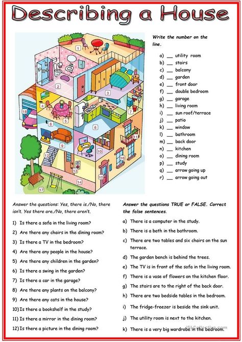 Picture description: House - English ESL Worksheets for distance learning and physical classrooms House Worksheet, English Exercises, English Language Teaching, English Lessons For Kids, English Course, English Activities, Picture Description, Learning Italian, English Language Learning