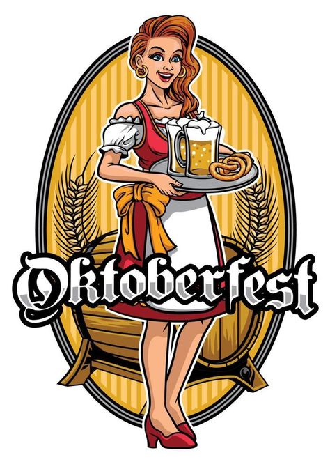 beautiful girl wearing drindl presenting beers Day Logo Design, Oktoberfest Design, Beer Logo Design, Day Logo, Wine Craft, German Girl, Beer Logo, Vector Sketch, Girls Wear