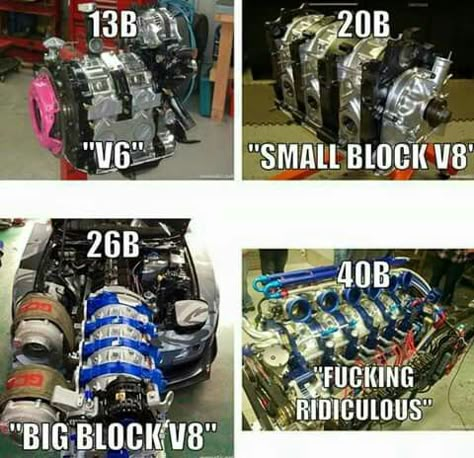 Rotary engines kick ass! Wankel Engine, Jdm Engines, Car Jokes, Funny Car Memes, Automotive Mechanic, Crate Engines, Car Memes, Race Engines, Mazda Rx7