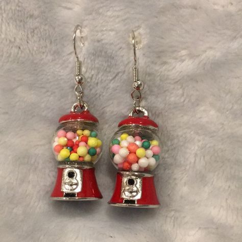 Gumball Pierced Earrings Nwt Handcrafted Novelty Artwear Surgical Steel French Wires, Enamel Painted Silver Metal Alloy Charm Glass. Dangle Measures 1.75”. Weird Jewelry Unique, Weird Trinkets, Strange Earrings, Weird Earrings Aesthetic, Wacky Earrings, Maya Yoshida, Odd Earrings, Silly Earrings, Painting Earrings