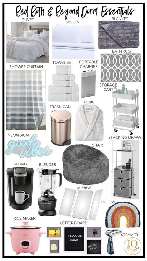 21+ Bed Bath & Beyond Dorm Essentials For College Freshman College Room Essentials, College Bathroom Essentials, College Essentials Supplies, College Dorm Necessities, Dorm Kitchen Essentials, House Necessities, Organization Dorm, Dorm Cleaning, Bedding Dorm