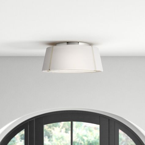 Joss & Main Brandenburg 3 - Light 18'' Shaded Drum Flush Mount & Reviews | Wayfair Glass Diffuser, Feature Light, Semi Flush Mount, White Silk, Joss And Main, Metal Bands, Light Shades, Frosted Glass, Light Fixture