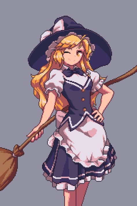 Witch Pixel Art, Pixelart Anime, Marisa Kirisame, Piskel Art, Pixel Art Background, Pixel Characters, Anime Pixel, Pixel Art Tutorial, Arte 8 Bits