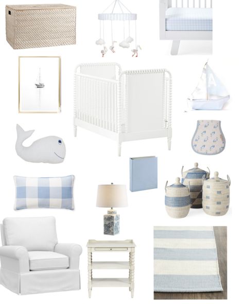 Pink And Blue Nursery Boy, Nursery Photo Wall Ideas, Hamptons Nursery, Serena And Lily Nursery, Light Blue Nursery Boy, Coastal Baby Room, Coastal Nursery Boy, Boy Nursery Inspiration, Baby Boy Nursery Blue