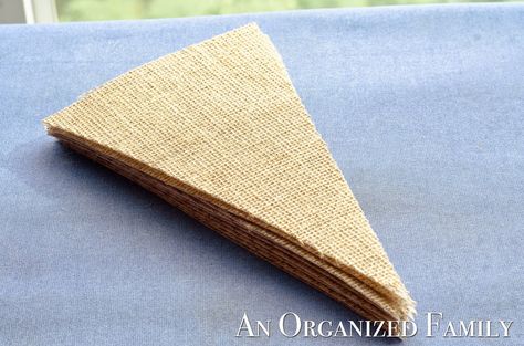 An Organized Family: How To: Make a Burlap Banner Burlap Bunting Diy, Things To Make With Burlap, Burlap Banner Ideas, Baby Shower Banner Ideas, Diy Burlap Banner, Burlap Baby Showers, Burlap Banners, Burlap Bunting, Garland Ideas