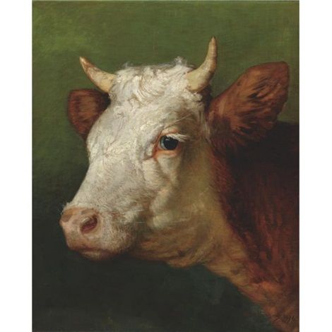 Head of a bull by Rosa Bonheur Cow Head Painting, Head Painting, Historical Painting, Cow Head, A Bull, European Paintings, Cow Art, Chiaroscuro, French Art