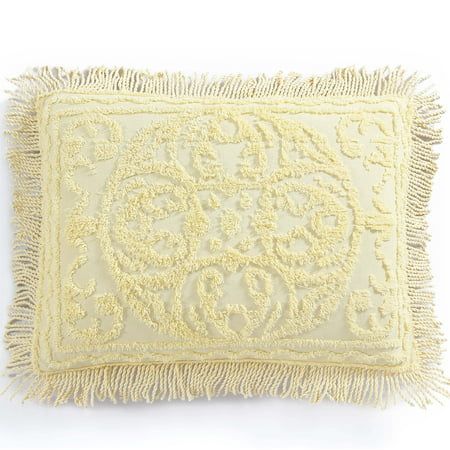 Create a regal and relaxing oasis in your bedroom with this rich cotton Medallion Chenille sham. It's a vision in white that exudes opulence with a lovely, lace-inspired medallion design, bottom bell corners, and an elegant fringed hem. Size: Standard Sham - Yellow. Yellow Room Decor, King Size Pillow Shams, Bedroom Throw, King Size Pillows, Yellow Decor, Yellow Pillows, Chenille Bedspread, Comfortable Pillows, Bedding Basics