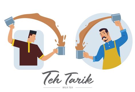 Malay man making teh tarik indonesian tr... | Premium Vector #Freepik #vector #logo #coffee #man #character Teh Tarik Illustration, Teh Tarik, Sky Textures, Logo Coffee, Metal Background, Market Day, Cartoon Posters, Distressed Texture, Paper Background Texture