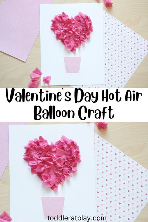 This Valentine’s Day Hot Air Balloon Craft is a sweet and easy craft idea for this lovely holiday! #valentinesdaycraft #craftsforkids #tissuepapercrafts #easycrafts Balloon Crafts Preschool, Air Balloon Craft, Craft Toddler, Balloon Craft, Hot Air Balloon Craft, Tissue Paper Crafts, Easy Valentine Crafts, Halloween Arts And Crafts, Balloon Crafts