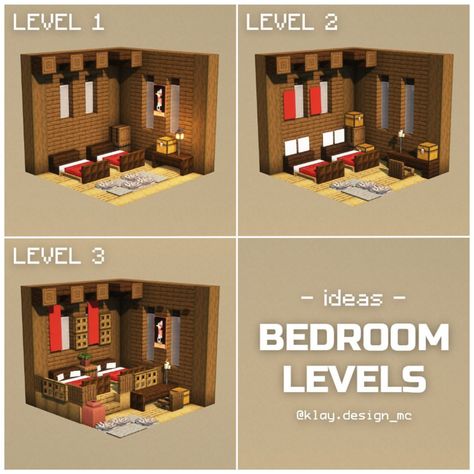 BEDROOM LEVELS | There you go! Three bedroom skill levels! Honestly I love both the second and the third one, but what’s your favorite?… | Instagram Bedroom Decor Minecraft, Minecraft Room Designs, Minecraft Bedrooms, Bedroom Minecraft, Decor Minecraft, 2024 Bedroom, Instagram Bedroom, Minecraft Bedroom, Bedroom Interiors