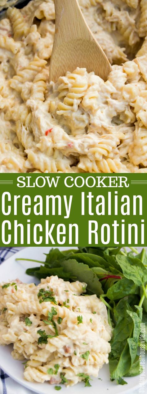 This Slow Cooker Creamy Italian Chicken Rotini is made with a few ingredients then mixed with prepared pasta and ready for dinner. #dinner #slowcooker #chicken #rotini Chicken Rotini, Creamy Food, Dinners Chicken, Italian Chicken Pasta, Creamy Italian Chicken, Chicken Cooker, Pasta Chicken, Chicken Alfredo Recipes, Bruschetta Ingredients