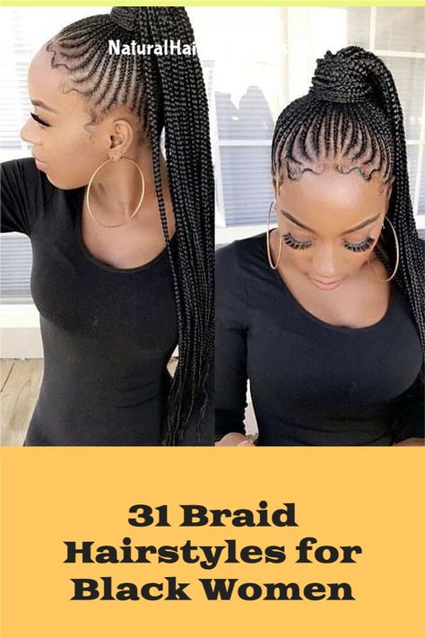 See 31 GORGEOUS braid hairstyles for Black women and kids. You'll get NEW ideas and updos for Black braided hair. Box braids hairstyles for girls & much more... Hair Braided Into Ponytail Black Women, Braided Ponytails For Black Women Updo, Braided Updo For Black Women Cornrow Natural Hair Wedding Hairstyles, Updos With Braids For Black Women, Faux Braided Ponytail, Adult Braids Hairstyles Black Women, Updo Braid Styles For Black Women, Braids For Fine Hair Black Women, Braided Hairstyles For Black Women Ponytail