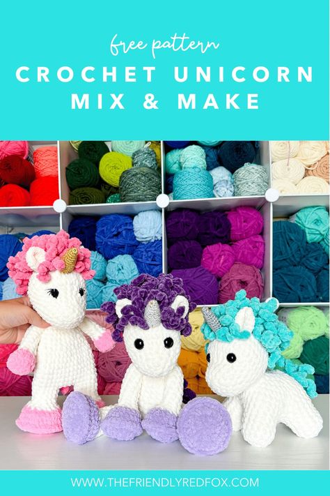 This unicorn is made to be mixed and matched! You can choose any of the bodies to go with the head! Three different unicorns in one pattern! Free Crochet Unicorn Pattern, Crochet Unicorn Pattern Free, Unicorn Crochet Pattern, Crochet Queen, Crochet Critters, Crochet Unicorn Pattern, Unicorn Crochet, Kids Crochet Pattern, Simply Crochet