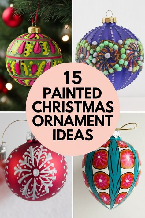 Discover 15 unique painted Christmas ornament ideas to add a personal touch to your holiday decor. Whether you prefer classic designs or modern styles, there is something for everyone in this collection. Get inspired to create beautiful ornaments that will make your tree sparkle and shine this festive season. From festive patterns to elegant motifs, the possibilities are endless when it comes to decorating with paint. How To Paint Wooden Christmas Ornaments, Painting Acrylic Ornaments, Decorate Christmas Balls, Christmas Bulbs Ornaments Diy Paint, Diy Painted Glass Ornaments, Hand Painted Ornament Ideas, Bauble Painting Ideas, How To Paint Christmas Ornaments, Ornament Painting Ideas Easy