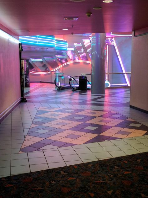 Snapped this at my local mall movie theater San Junipero, Dead Malls, New Retro Wave, 80s Vibes, Dreamcore Weirdcore, 80s Aesthetic, Vaporwave Aesthetic, Neon Aesthetic, Weird Dreams