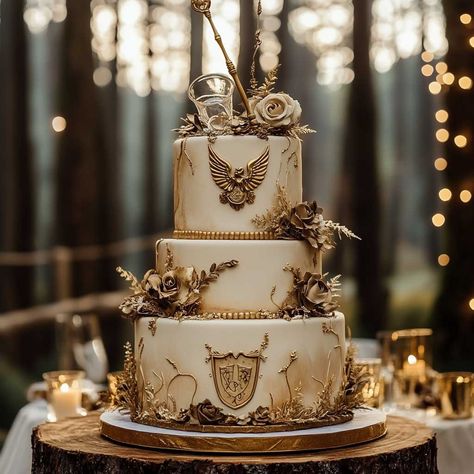 How to Plan a Harry Potter Themed Wedding That's Truly Magical • 333k+ Inspiring Lifestyle Ideas Harry Potter Themed Weddings, Harry Potter Wedding Bouquet, Hogwarts Wedding Ideas, Wedding Cake Harry Potter, Harry Potter Wedding Centerpieces, Harry Potter Wedding Decor, Harry Potter Wedding Cake, Harry Potter Theme Wedding, Emerald Wedding Colors