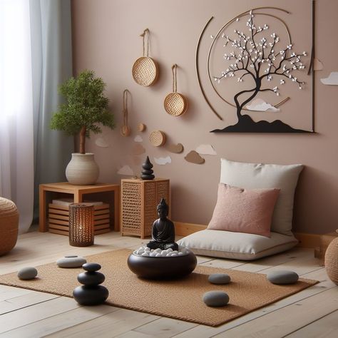 10 Zen Room Ideas: Tranquil Retreat for Your Home — Lord Decor Zen Garden Home Interior Design, Buddhist Room Decor, Yoga Room Lighting Ideas, Meditation Nook In Bedroom, Zen Home Decor Ideas, Small Meditation Room Ideas, Boho Massage Room Ideas, Meditation Closet, Zen Corner Ideas