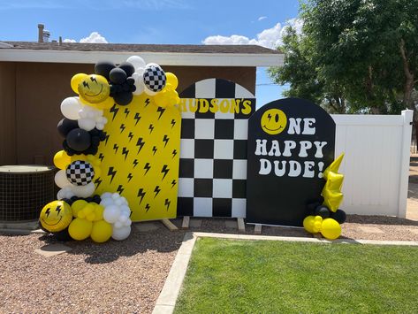 One Happy Dude Backdrop, Smiley Party, Birthday Arch, 3rd Birthday Party For Boy, One Happy Dude Birthday, Dude Birthday, Baby First Birthday Themes, One Happy Dude, Boys First Birthday Party Ideas