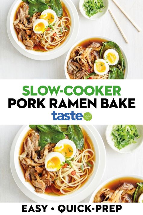 Making ramen at home is easier than it seems, especially when you've got a slow cooker. Our recipe uses melting pork belly and creamy soft-boiled eggs. #ramen #ramenrecipes #slowcooker #slowcooked #slowcookrecipes #slowcook Slow Cooker Pork Ramen, Slow Cooker Ramen, Pork Ramen Recipe, Slow Cooker Pork Belly, Making Ramen, Ramen At Home, Asian Soup Recipes, Pork Ramen, Recipe Slow Cooker