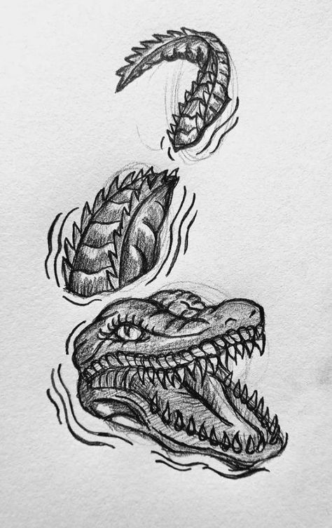 Crocodile Hand Tattoo, Small Gator Tattoo, Gator Drawing, Alligator Tattoo Design, Crocodile Tattoo Design, Long Tattoo Design, On The Chest Tattoo, Gator Tattoo, Alligator Drawing