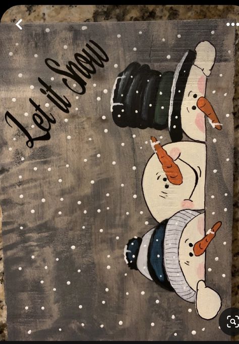 Christmas Painting Snowman, Snowman Christmas Painting, Snow Man Painting Canvas, Wood Board Painting Ideas Christmas, Snowman Paintings Easy, Christmas Slate Painting, Christmas Painting Ideas On Wood, Easy Christmas Paintings On Wood, Santa Faces To Paint Simple