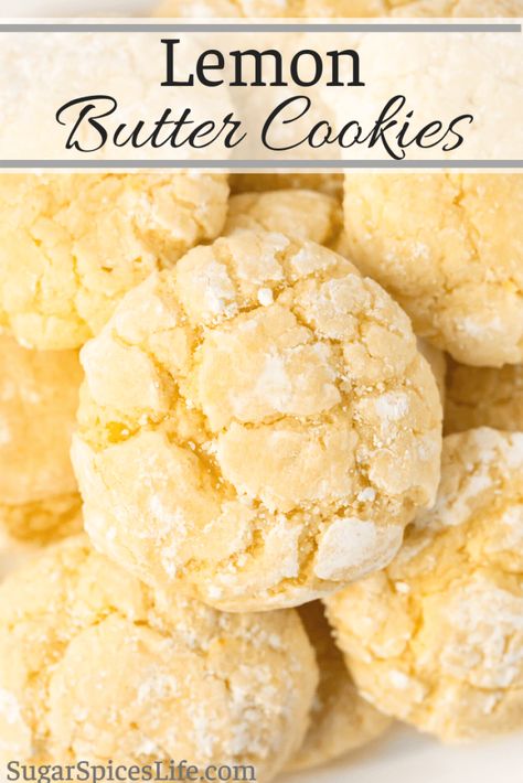 Lemon Butter Cookies Recipe, Cakey Cookies, Lemon Butter Cookies, Ball Cookies, Cookies Lemon, Lemon Cookies Recipes, Lemon Sugar Cookies, Lemon Cake Mixes, Dessert Bar Recipe