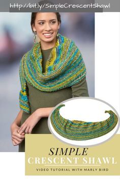 Learn to knit the Simple Crescent Shawl with Marly's tutorial! Free pattern from Red Heart using their new Hopscotch yarn Lisa Hijab, Crescent Shawl Pattern, Knitting Easy, Diy Shawl, Knitting Vest, Crescent Shawl, Knitted Projects, Marly Bird, Crochet Gratis