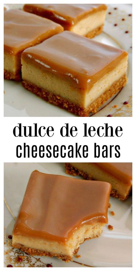 Dulce de Leche Cheesecake Bars are a match made in heaven! Smooth, creamy delish caramel atop classic cheesecake. They're easy to make and so impressive! #DulcedeLecheCheesecakeBars #DulceedeLeche #CaramelCheesecakeBars Caramel Cheesecake Bars, Classic Cheesecake, Easy Cheesecake Recipes, Easy Cheesecake, A Match Made In Heaven, Match Made In Heaven, Cheesecake Bars, Savoury Cake, Food Cakes