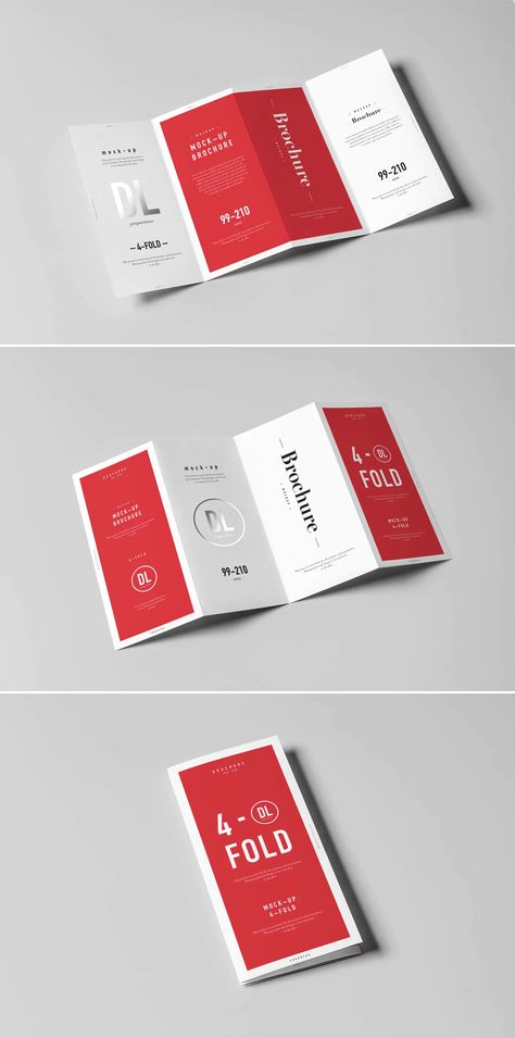 4 Fold DL Brochure Mockup PSD - 8 photorealistic presentations 4 Fold Brochure Design Layout, Sophisticated Brochure Design, Brochure 4 Fold, Folded Flyer Design, 4 Fold Brochure Design, Broucher Ideas, Folder Design Layout, Brochure Graphic Design, Museum Brochure