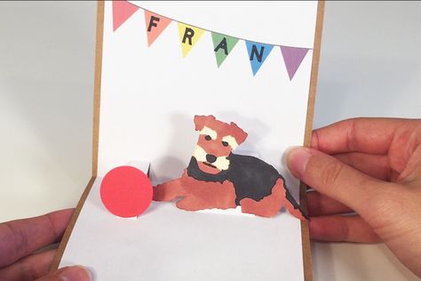 Dog Pop Up Card, Dog Cards Handmade, Poodle Card, Bunting Template, Puppy Crafts, Dog Pop, Pop Out Cards, Origami Cards, Corgi Christmas