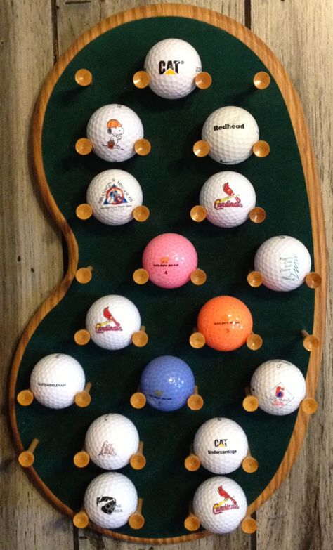 golf ball collection Golf Club Art, Golf Ball Display, Golf Crafts, Golf Birthday Gifts, Golf Ball Displays, Golf Ball Gift, Golf Room, Golf Ball Crafts, Diy Collage