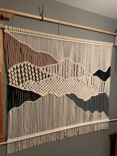 Mountains Calling Macrame Wall Hanging - Etsy New Zealand Mountain Macrame Wall Hanging, Macrame Mountains, Woven Wall Hanging Pattern, Contemporary Macrame, Long Macrame Wall Hanging, Macrame Wall Hanging Bedroom, Easy Macrame Wall Hanging, Bedroom Macrame, Macrame Weave