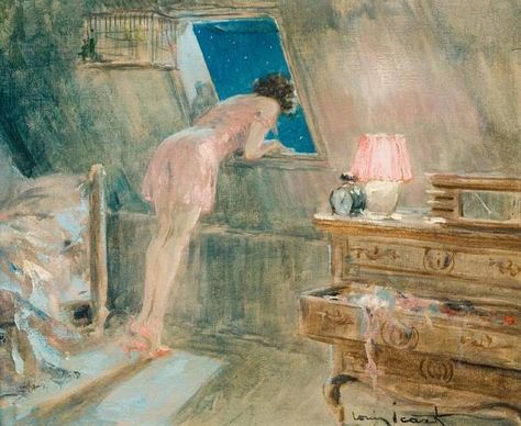 Louis Icart, Attic Room, A Mirror, A Woman, Mirror