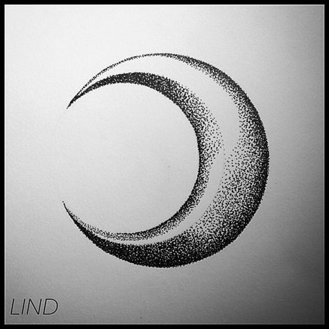 Crescent Moon Drawing, Pointalism Art, Pointillism Tattoo, Micron Pen Art, Stippling Drawing, Crescent Moon Art, Dotted Drawings, Wrist Tattoo Ideas, Pencil Drawings For Beginners