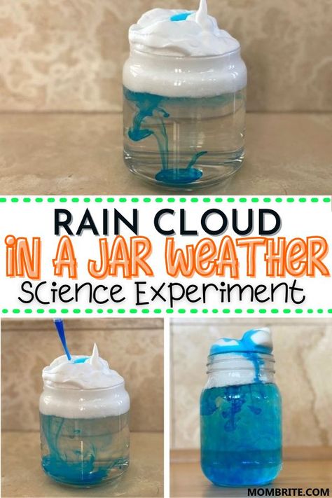 Rain Cloud In A Jar, Cloud Experiments, Weather Experiments, Weather Activities Preschool, Cloud In A Jar, Cloud Activities, Weather Activities For Kids, Science Experiments Kids Elementary, Science Experiment For Kids