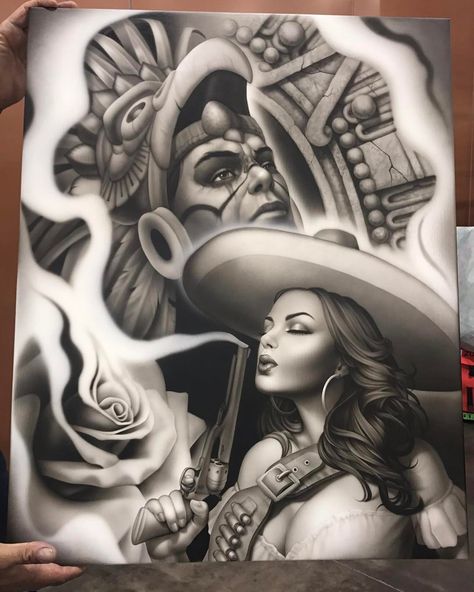 Auctioning off this great piece of art at the @inthestreetsmag Lowrider Car Show today. #inthestreetsmagazine Lowrider Tattoo, Aztec Warrior Tattoo, Aztec Drawing, Chicanas Tattoo, Aztec Artwork, Chicano Tattoos Sleeve, Mexican Tattoo, Tattoos Pictures, Mexican Artwork