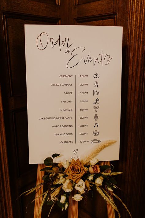 Wedding Timeline Order Day Sign Template Idea Sian Hall Photography #wedding #weddingtimeline Boho Burnt Orange Wedding, Timeline Display, Wedding Day Timeline Template, Sparklers Fireworks, Order Of The Day Wedding, Burnt Orange Wedding, Wedding Timeline Template, Wedding Party Hair, Timeline Template