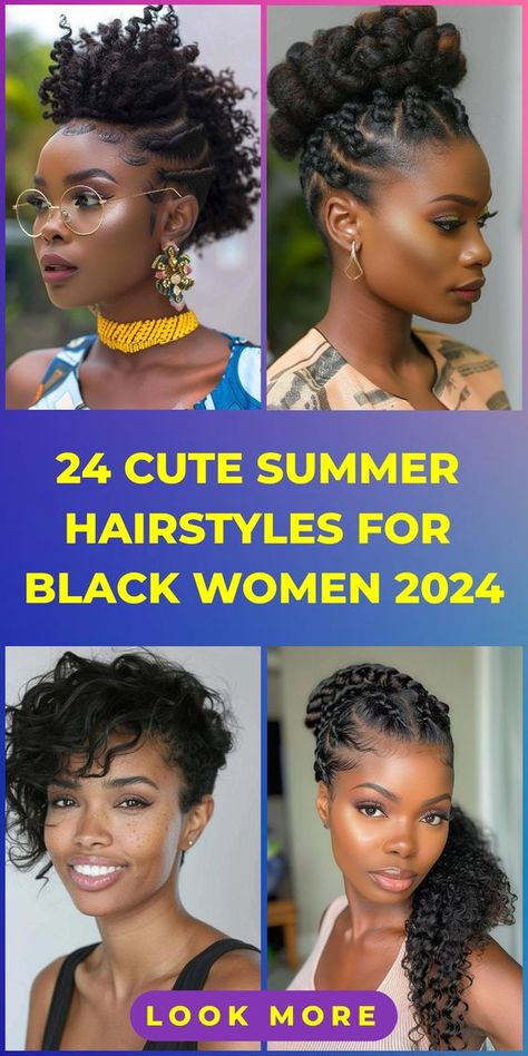 Discover the best summer hairstyles for Black women in 2024 with our list of 24 stunning options. From protective styles to natural curls, these hairstyles will keep you looking chic and stylish all season long. Find the perfect look to complement your summer wardrobe and embrace your natural beauty with these trendy and versatile hair ideas. Short Term Protective Styles, Summer Hair For Black Women, Medium Hair Styles For Black Women, Protective Summer Hairstyles Black, Natural Hair Vacation Styles, Crochet Updo Hairstyles Black Women, Natural Updos For Black Women, Summer Hair Styles Black Women, Easy Protective Styles For Black Women