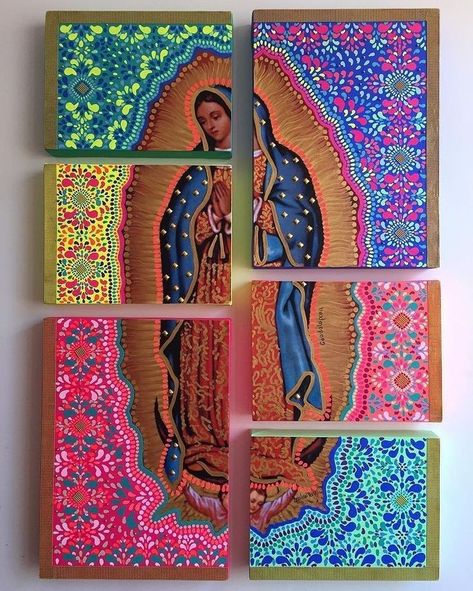 Mexican Paintings Ideas, Mexican Catholic Art, Mexican Art Painting, Mexican Paintings, Virgin Mary Art, Mexican Culture Art, Catholic Decor, Mexico Art, The Virgin Mary