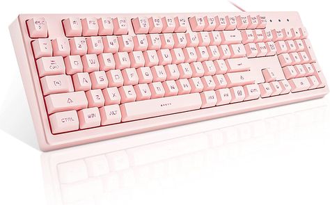 Amazon.com: Basaltech Pink Keyboard with 7-Color LED Backlit, 104 Keys Quiet Silent Light Up Keyboard, 19-Key Anti-Ghosting Cheap Gaming Keyboard Mechanical Feeling Waterproof Wired USB for Computer, Mac, Laptop : Video Games Light Up Keyboard, Pink Desk Accessories, Small Office Organization, Pink Keyboard, Mechanical Computer, Girl Desk, Pink Desk, Video Pink, Notebook Pc