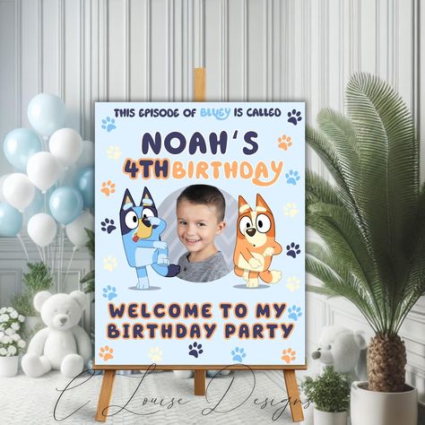 MATCHING BIRTHDAY PARTY INVITATION: https://clouisebychloe.etsy.com/uk/listing/1747288843/bluey-editable-birthday-invitation 🎁BUY 2 PRODUCTS AND GET 20% OFF 🎁🎁 Add 2 products to your cart and use the code: "CODE20" MATCHING ITEMS: https://www.etsy.com/uk/shop/CLouiseByChloe?ref=seller-platform-mcnav "INSTANT DOWNLOAD" **Impress your guests with this beautiful and fully editable Bluey dog Birthday Party Welcome Sign. **Purchase, edit, and print within minutes! This instant download sign is edi Bluey Birthday Photo Props, Bluey Birthday Chalkboard, Bluey Birthday Sign, Bluey Birthday Welcome Sign, Bluey Zazzle, This Episode Of Bluey Birthday Sign, Download Sign, Blue Invitation, Dog Birthday Party