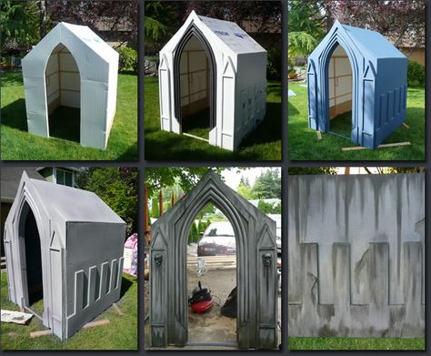 Haunted Hollow Mausoleum- this seems like a lot of extra work, but if you're the kind that goes all out :) Halloween Forum, Halloween Outside, Yard Haunt, Halloween Props Diy, Halloween Graveyard, Halloween Tombstones, Extra Work, Halloween Yard, Halloween Haunted Houses