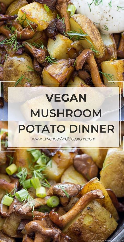 Fall Family Meal, Potato Mushroom Recipe, Mushroom Potato, Mushroom Recipes Vegan, Vegan Potato Recipes, Chanterelle Mushrooms, Brown Hairstyles, Fall Vegan Recipes, Potato Dinner