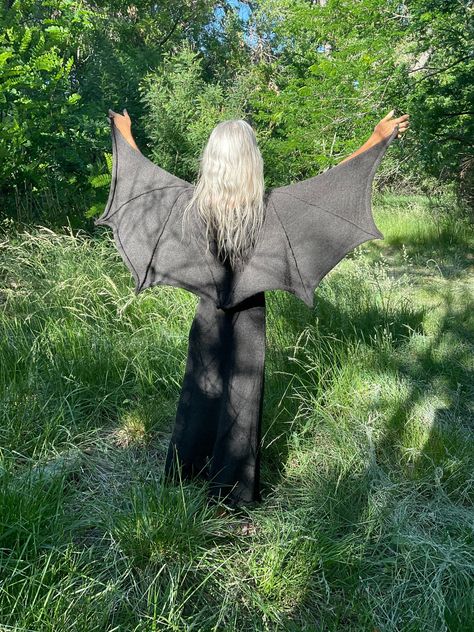 Bat Wings Shawl, Knit With Natural, Un-dyed Alpaca or Organic Merino Wool-made to Order - Etsy Costume Bat Wings, Bat Wing Cape Diy, Bat Wings Sewing Pattern, Bat Wing Shawl, Crochet Bat Wings, Bat Wing Cape, Bat Wings Diy, Bat Costume Halloween, Witch Hat Crochet Pattern