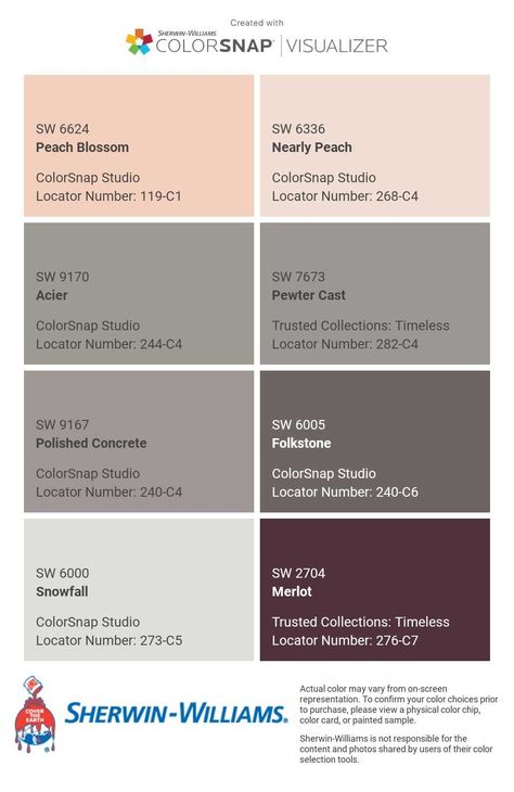 I just created this color palette with the Sherwin-Williams ColorSnap® Visualizer app on my Android phone. What do you think? You can learn more about ColorSnap Visualizer and get it on your phone free by visiting http://getcolorsnap.com. Sherwin Williams Polished Concrete, Sherwin Williams White Raisin Paint, Sherwin Williams Brandywine Paint, Sherwin Williams Gray With Purple Undertones, Kilim Beige Sherwin Williams Pallet, Sherwin Williams Collonade Gray Palette, Yoga Branding Design, Tan Tile, Apartment Designs