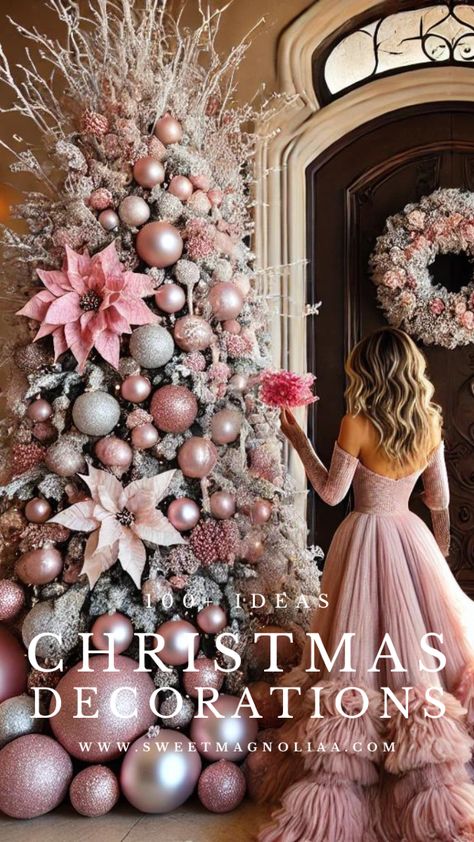 Dreaming of a PINK Christmas? 🌸✨ Explore these stunning pink Christmas tree decoration ideas to add a soft, elegant touch to your holiday home! From blush pink ornaments to shimmering rose gold accents, turn your tree into a festive masterpiece. 🎄💖   #PinkChristmas #ChristmasTreeDecor #HolidayInspo Blush And Green Christmas Decor, Burgundy Pink Gold Christmas Tree, Pink Christmas Tree Topper Ideas, Christmas Trees With Pink Decorations, Blush And Gold Christmas Decor, Blush Pink Christmas Tree Decorations, Pink Ombre Christmas Tree, Pink Red Christmas Decor, Pink Xmas Tree Decorating Ideas